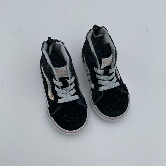 Vans black suede leather hi top Sneakers with floral racing stripe toddler 5.5 - Picture 4 of 11